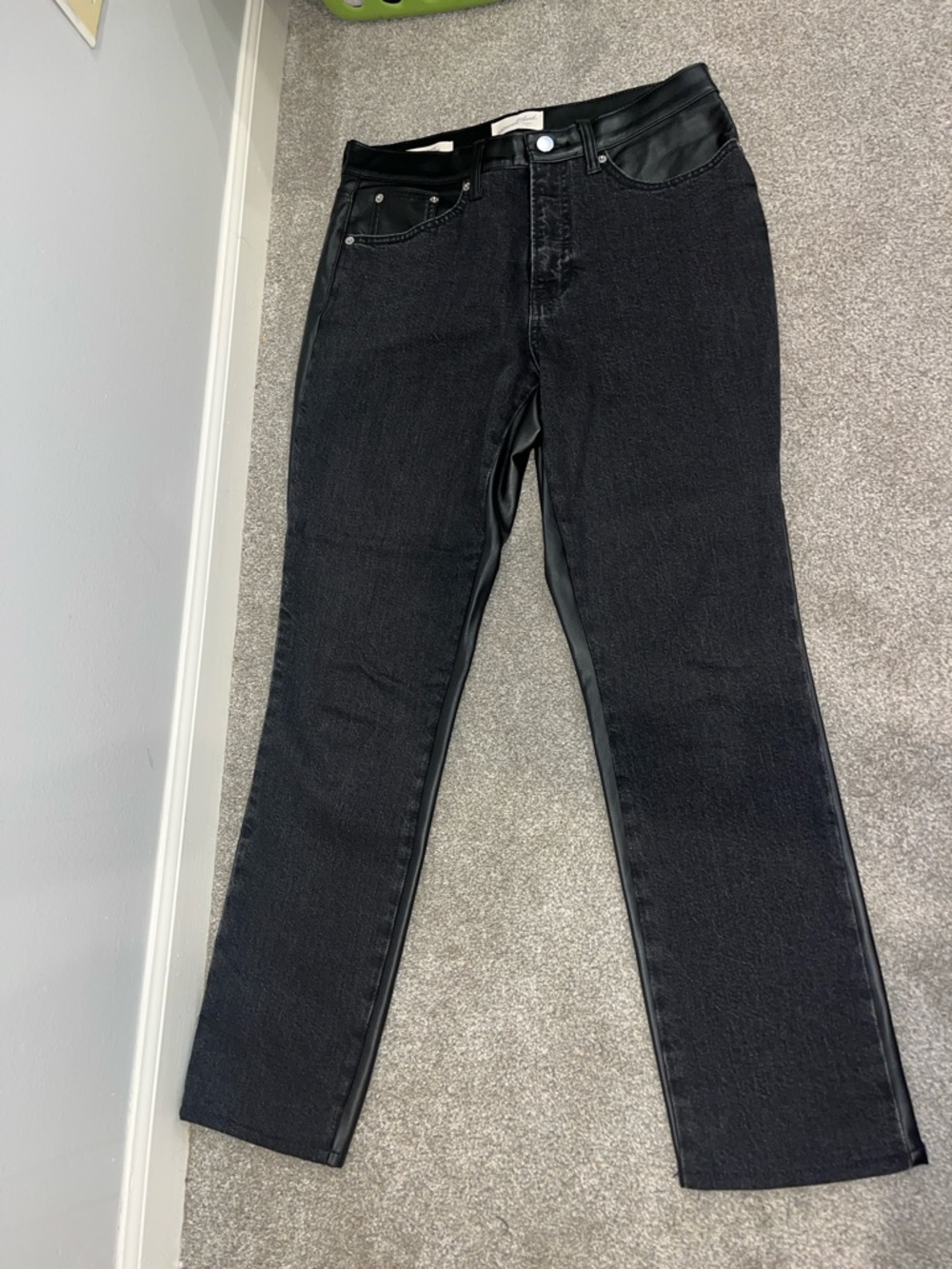 Universal Thread Black Straight-Leg Jeans with Faux Leather Trim